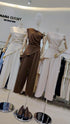 Ladies Safin Twist Asymmetrical Sleeves Blouse With Trousers Sets
